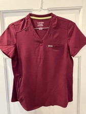 Landau Forward Women Scrub Top Short Sleeve , Size Medium Color Wine