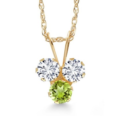 14K Yellow Gold White Lab Grown Diamond and Peridot 3-Stone Pendant Necklace