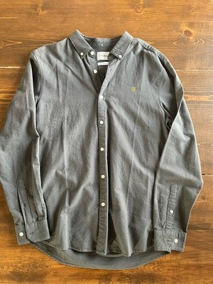 Farah Shirt Mens Large L Charcoal Slim Fit Button Down Long Sleeve Cotton