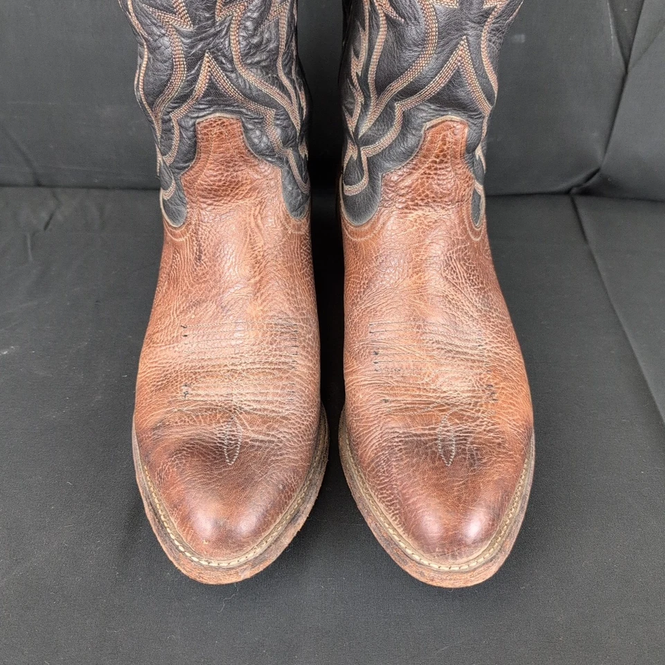 复古 Tony Lama 牛仔靴 8.5 D 码 #6171 黑色和棕色  — 第 3/4 张图片