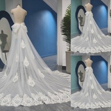 Bridal Detachable Skirt Lace Appliques with Bow Removable Train Wedding Dress