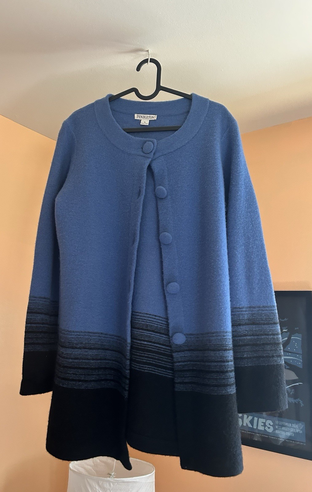 Pendleton Blue Black Striped Button Lambs Wool Ov… - image 1