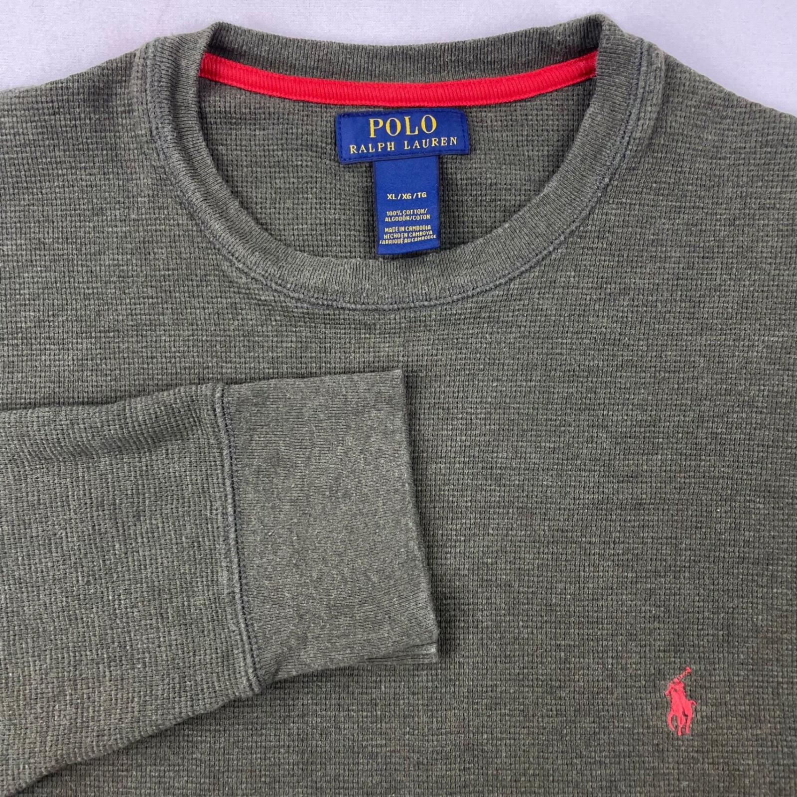 Polo Ralph Lauren Mens XL Thermal Shirt Olive Green Waffle Knit Long Sleeve Pony