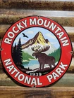 VINTAGE COLORADO PORCELAIN SIGN RARE OLD ROCKY MOUNTAIN NATIONAL PARK MOOSE CAMP