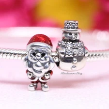 Pandora Christmas Gift set Playful Santa Claus 793593C01 & Sparkling Snowman