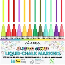 10-Pack 6mm Pastel Multicolor Chalk Markers with 4 Bullet & Chisel Dual Tips