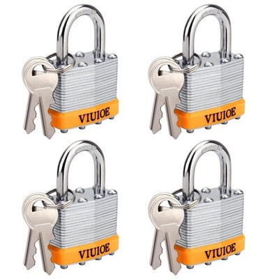 4 Pcs Laminated Padlocks with Same Key for Door, Luggage, Gate, Storage, Fenc...