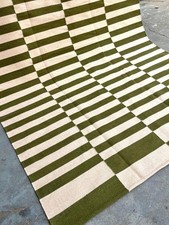 Striped Wool Rug Modern Living Flatweave kilim Green/White Wool Area Rug Runner