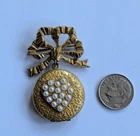 Vtg Miriam Haskell Brass Bow Pearl Heart Locket Brooch Pin Costume Not Pendant