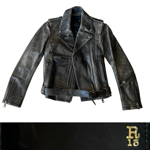 R13 Distressed Leather Moto Biker Jacket Women’s In Faded Black - product listing photo