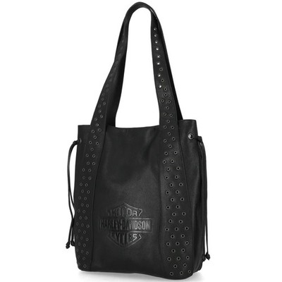 Harley-Davidson Damen Embossed B&S Logo Eyelet Top Zipper Tote Bag, Schwarz MHW1