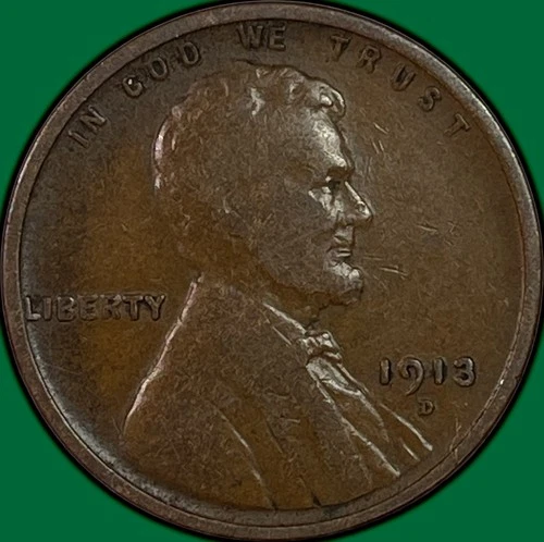 1913-D Lincoln Wheat Cent Fine F Coin #34235
