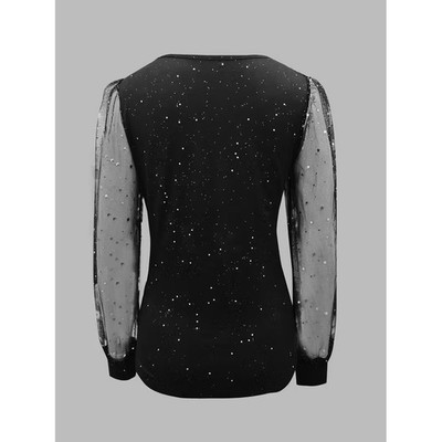 V-Ausschnitt T-Shirt Freizeit Damen Shirt Polyester Stoff Stricken Handarbeit