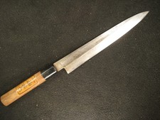 VINTAGE JAPANESE CHEF SASHIMI KASUMI YANAGIB SUSHI KNIFE LAMINATED SAMURAI STEEL