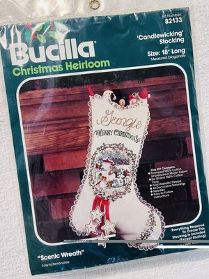 Bucilla Christmas Heirloom Stocking Kit Candlewicking Scene Wreath 82133