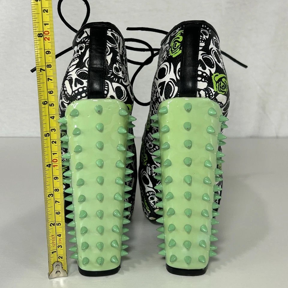 Red Kiss Green Spiked Heels Skulls And Roses Mona Women’s size 6 - Image 4 of 4