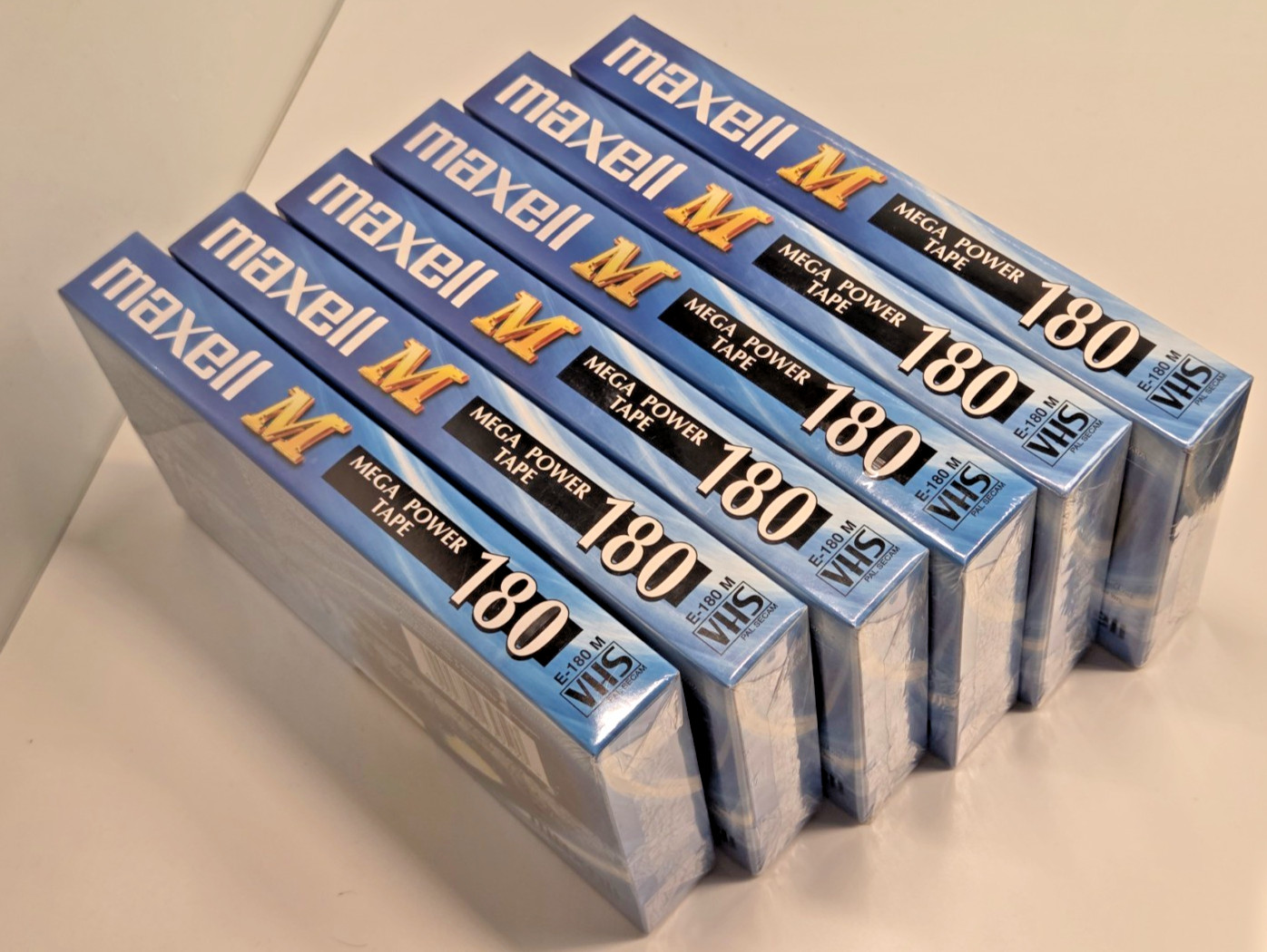 Cassettes video VHS vierges Maxell E-180-M lot de 6 bandes magnetiques 180 min neuves