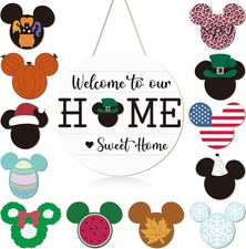 13 Pcs Interchangeable Welcome Sign for Front Door,Summer Mouse Seasonal Door...