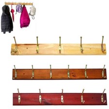 Wooden Door Clothes Hanging Rail Storage 5 Hooks Hat Coat Rack Wall Mounted UK