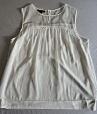 AB studio Tank Blouse Sheer Overlay Layered Ivory Split back Dressy Women’s XL