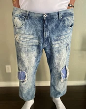 PARISH NATION Jeans Men's 44 X 25.5 Blue Denim Distressed Stone Acid Wash #