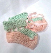 Vintage Pastel Crochet Baby Booties Slipper Sock Shoes Doll Handmade