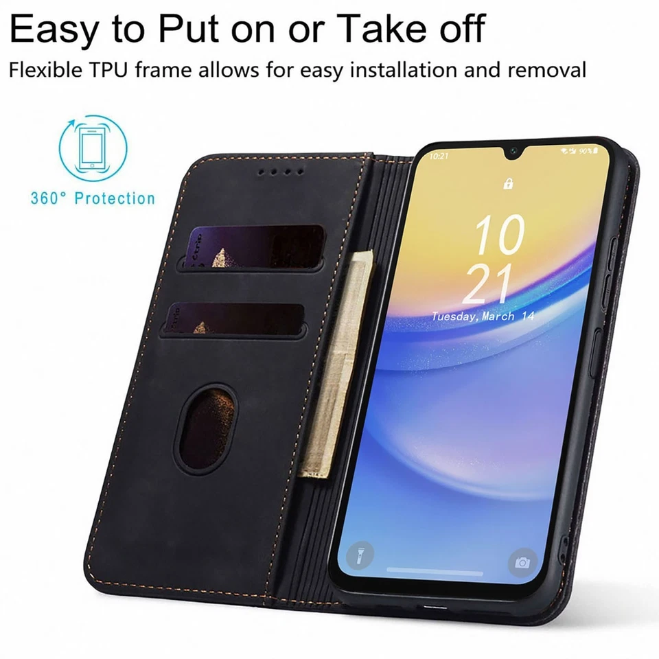 For Samsung Galaxy A14 4G/5G Leather Wallet Case Cover Privacy Screen Protector - Image 4 of 4