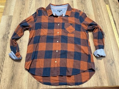 Flag & Anthem Shirt Men's XL Blue Orange Plaid Long Sleeve Button Up