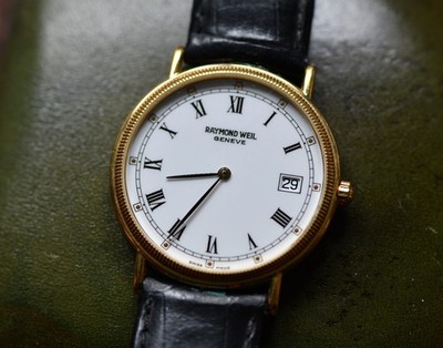 Raymond Weil Geneve 18K Gold Electroplated Quartz Pattern White Dial Watch