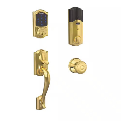 Camelot Bright Brass Connect Smart Lock with Alarm and Georgian Door Knob Handle