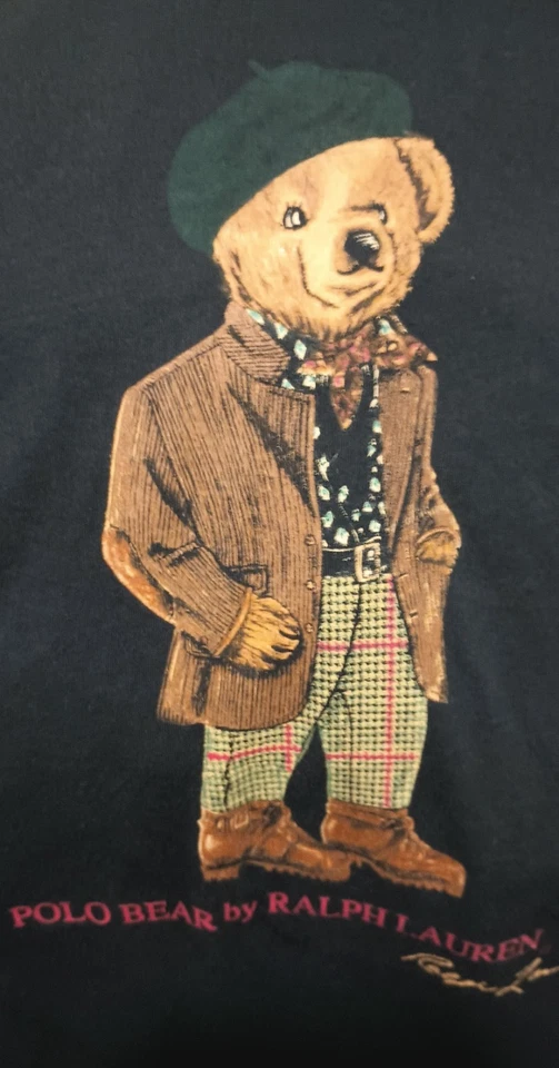 Vintage 90s Rare Ralph Lauren Polo Bear Tee Black Grandpa Style - Image 2 of 4