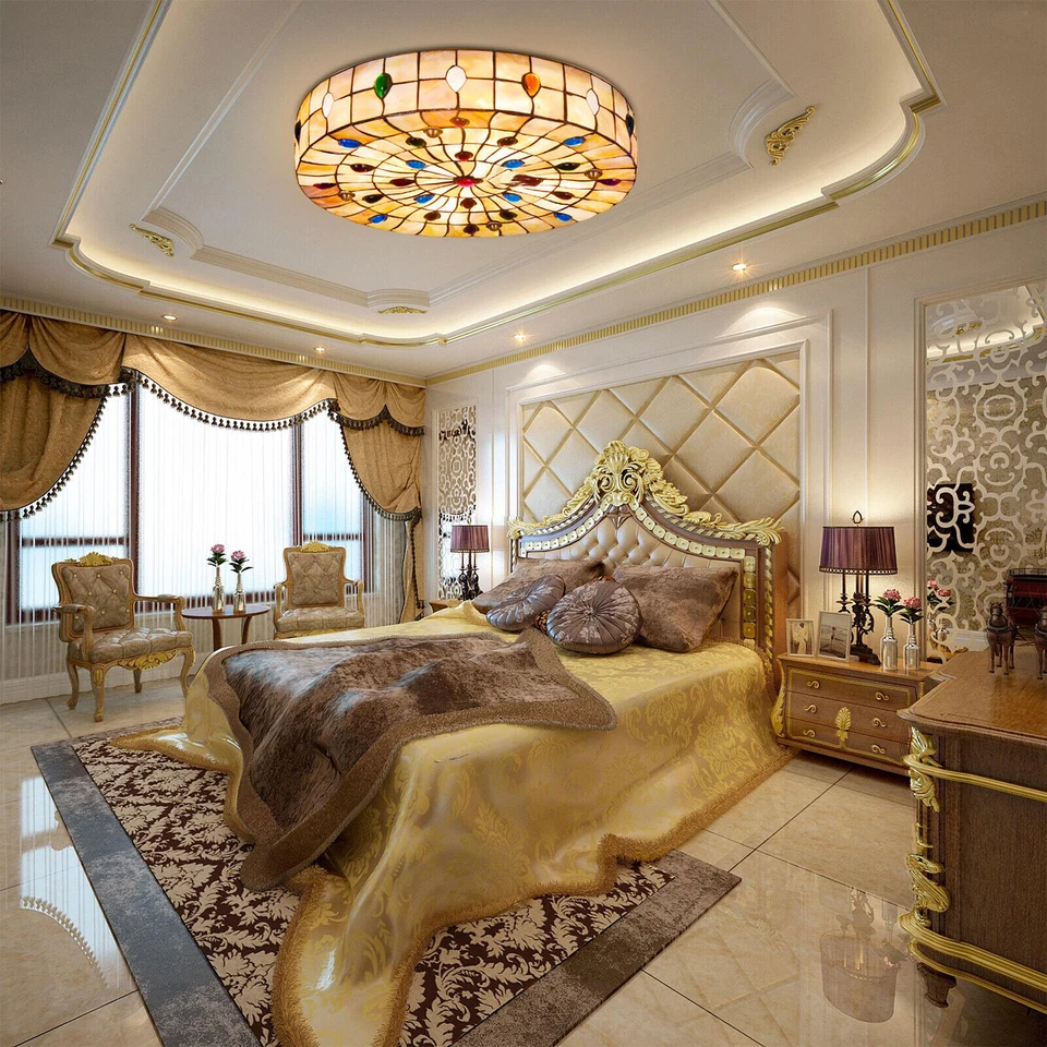 Tiffany Style Vintage Stained Glass Flush Mount Ceiling Light Pendant Lamp - Image 4 of 4