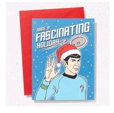 1x Star Trek Christmas Holiday Greeting Card + Envelope Santa Hat Spock New 