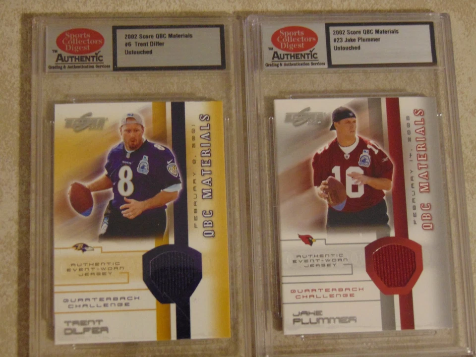 2002 Score QBC Materials Jake Plummer Untouched Jersey #23, Trent Dilfer #6 LOT2 - Image 2 of 4