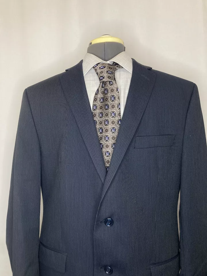 Calvin Klein Para Hombres 41R 45" Blazer Abrigo Deportivo Traje Chaqueta Azul Marino Rayas 2 Btn Foto 2 de 4