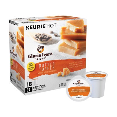 Gloria Jean's Butter Toffee Coffee 18 to 144 Keurig Kcup Pods Pick Any Quantity 
