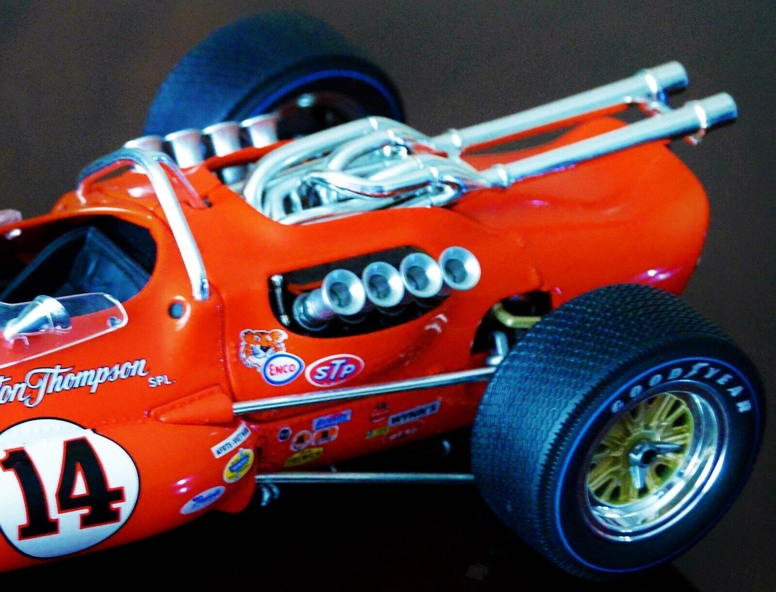 Ferrari Engine in 1967 Race Car w/Gold Wheel Rims 1:18 Scale Custom Metal Model