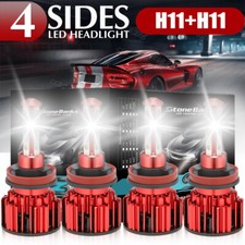 4pcs 4 Sides H11 Led Headlight High Or Low Beam Bulbs 1800w 216000lm 6000k White