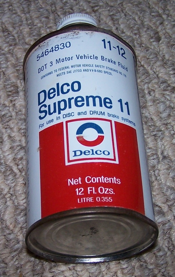 Vintage Delco Supreme 11 Brake Fluid 12 Oz Cone Top Can Empty Version 2