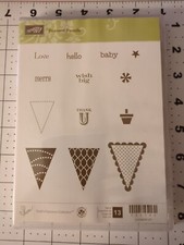 NEW Stampin Up Stamp Rubber Pennant Parade Christmas Wish Baby Start Thank You