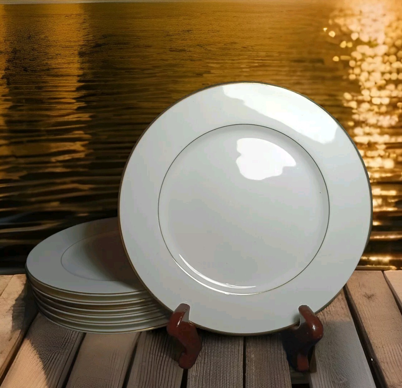 7 Sango China Savoy 3724 Salad Dessert Plate 7.75&rdquo; Gold Tr