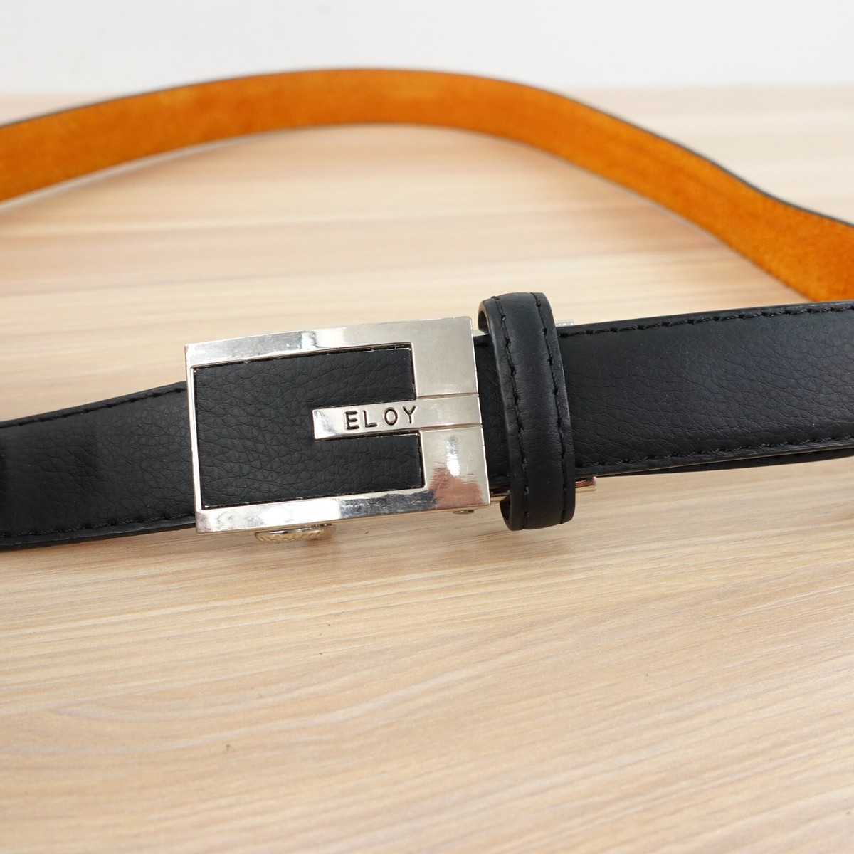 Black Belt Mens Leather 40 Italian Dress LARGE Slide No  display picture 1