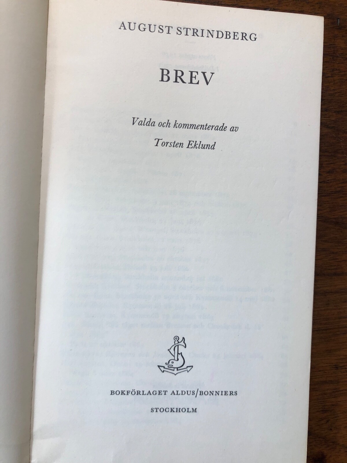 BREV August Strindberg Torsten Eklund Signed Bonniers 1965 In Swedish 264p Paper