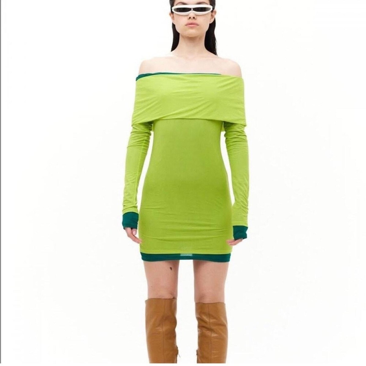 Simon Miller Cosmo Off the Shoulder Long Sleeve Dress in Kiwi at Nordstrom, Size X-Small