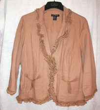 Lovely Linen Mix Jacket With Silk Ruffles Uk L, Great State, By Anne Carson