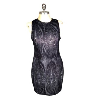 IRIS Shimmering Silver Black Sleeveless Fitted Dress Size 1X Stretchy