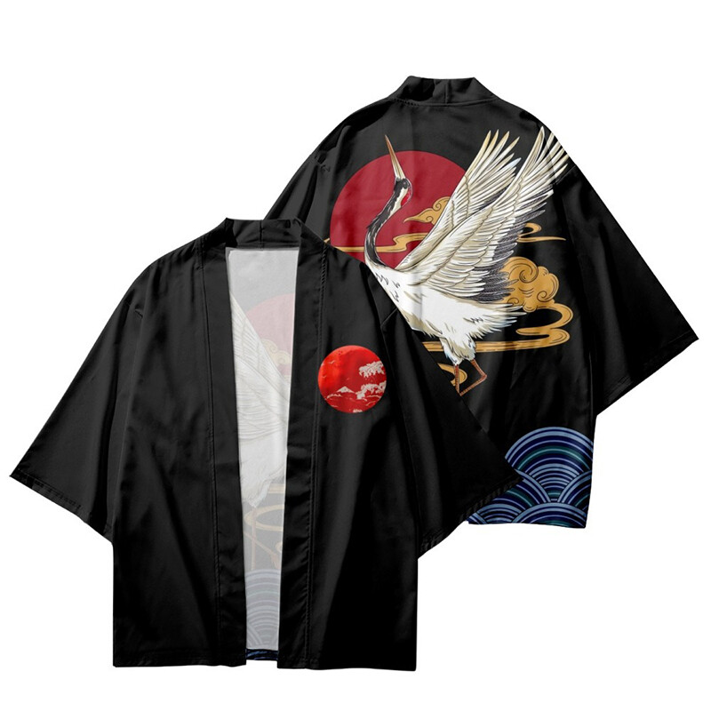 Kimono Cardigan Homme Style Japonais - Imprimé Ukiyo-e, Coton/Polyester - Manches 3/4 - Décontracté
