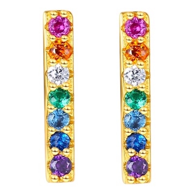 Kleine Regenbogen CZ Stab Ohrstecker 14 Karat vergoldet Sterlingsilber 925