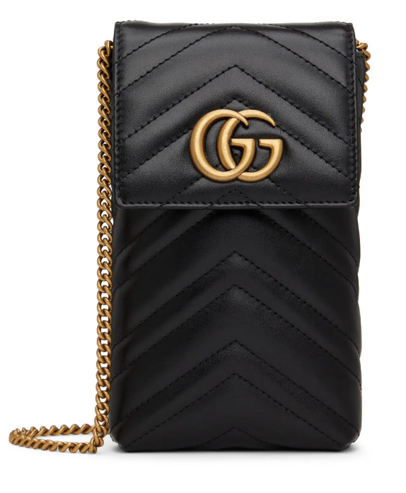 NEW GUCCI BLACK MARMONT GG CHEVRON MINI CROSSBODY SHOULDER PHONE BAG PURSE AUTH!