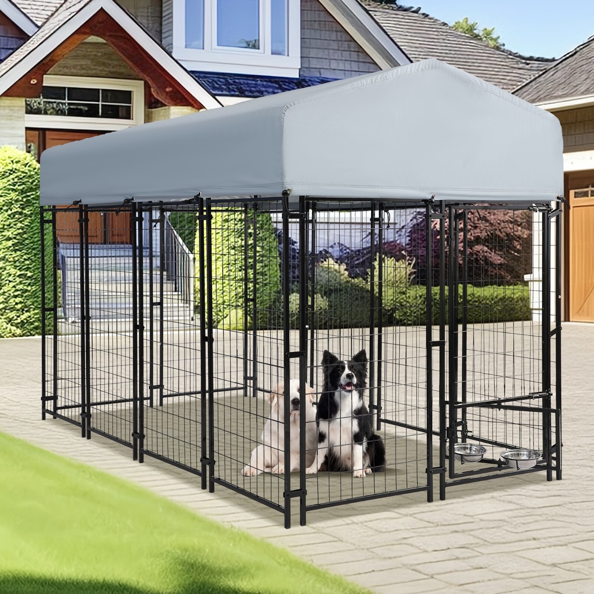 Outdoor Dog Kennel With Roof 8x4x6 FT - Heavy Duty Welded Steel ...